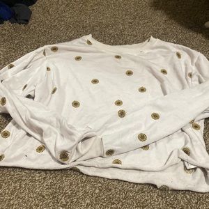 White sunflower print XL crop top long sleeve crewneck top